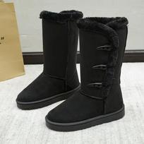 Women's Fur Lined Winter Snow Boots Warm Mid Calf Boot Faux Suede Boots Women Fleece Comfortable Lightweight Button Booties 42 juoda