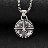 Titano plieno kompasas Retro karoliai Karolių priedai Retro titano plieno pankroko pakabukas Vyriškas pakabukas 50CM(Necklace Size)