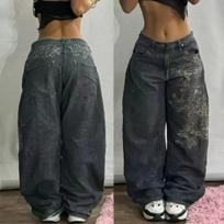 Men's High-Waisted Hip-Hop Loose Denim Embroidered Casual Jeans Large