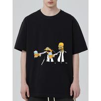 Oversized T Shirt Black Homer Simpson and Moe Drinking Beer Cartoon Print Casual Streetwear for Men and Women S juoda