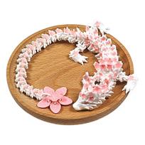 3D spausdintas Sakura Drakonas 10,8 colio Artikuliuotas Drakonas su Judančiais Sąnariais Besisukanti Vyšnių Žiedų Uodega Lankstus Drakonas Fidget Žaislas Stalo Dekorui rožinė