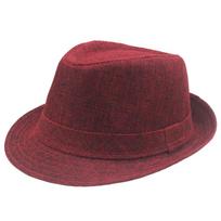 Retro vasarinė lininė fedora jazz skrybėlė su susuktu kraštu lauko apsaugai nuo saulės Approximately 58cm vyno raudonos spalvos