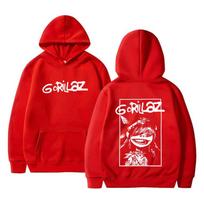 Rock grupės Gorillaz grafinis džemperis su gobtuvu Vyrams Moterims Hip Hop Gotikinis Punk Oversized Gatvės stiliaus vyriškas Mados vintage laisvalaikio džemperiai su gobtuvu XL raudona