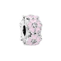 Pandora 925 Sidabro Ciklameno Gėlės Silikoninis Emalinis Fiksuotas Užsegimas Moteriški Papuošalai Rožinis 791823EN68-OP Box,1*1cm,Pink