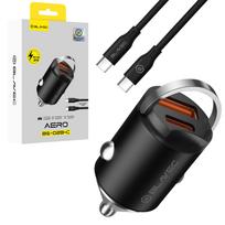 Blavec Automobilinis įkroviklis BS-02B-C Aero – USB + Type C – QC 3.0 18W PD 30W su Type C į Type C kabeliu (CCBS02BCA-UCB) juodos spalvos