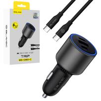 Blavec Automobilinis įkroviklis BS-06D-C Trip – USB + 2xType C – QC 3.0 18W PD 65W su Type C į Type C (CCBS06DCQ-U2CB) juodos spalvos