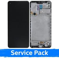 LCD ekranas suderinamas su Samsung A217 A21s juodas su rėmeliu (Service Pack)