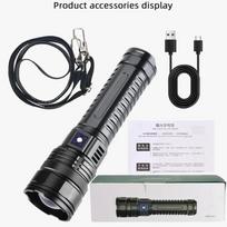 10000LM Galingas LED 10000mah žibintuvėlis, įkraunamas teleskopinis fokusavimo nuotolinio valdymo pultas, ilga stipri rankinė lempa Lazerinis stovyklavimo žibintuvėlis priartinantis ekranas 1200 M Zoom big-B