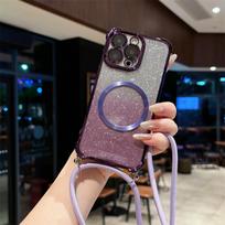 Prabangus dėklas telefonui Redmi 13 13C 13R 12 12C Bling Skaidrus Magnetinis Dirželis Per Petį Galiniai Dangteliai Funda Redmi 13R violetinė