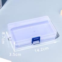 Mėlyna plastikinė elektroninių komponentų laikymo dėžutė – mažas skaidrus įrankių laikiklis varžtams ir dalims. 14.2*8.7*3.5cm mėlyna
