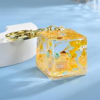 Skystas smėlis aliejaus buteliukas pakabukas raktų pakabukas - Poros dovana ir kuprinės žavesys Gold Buckle + Square House Bottle citrinos geltonos spalvos