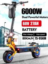 ES sertifikuotas YUME X11+ elektrinis paspirtukas 6000W dvigubas variklis, 60V 27Ah30Ah baterija, 11 colių ratai, didžiausias greitis 95km/h, nuvažiuojamas atstumas 100Km. 6000W60V27AH-TT**