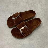 Karvės odos versija~ nišiniai vasaros nauji retro odiniai vieno dirželio šlepetės moterims atvirais pirštais storapadžiai Birkenstock sandalai moterims 35 ruda