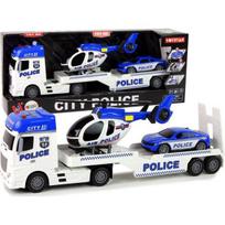 LEAN Toys Policijos automobilių transporteris, rinkinys, sraigtasparnis, garsas ir šviesos