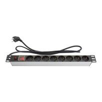 Steckdosenleiste 48,30cm (19), 1HE, Schutzkontakt-Stecker an 8x Schutzkontakt-Buchse, ÜSS, Schalter, Aluminiumprofil, Good Connections® (GC-N0087)