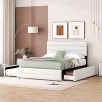 Platformos lova 140x200 cm, su saugykla, 2 stalčiai, beige
