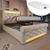 Viengulė minkšta lova su LED USB ir laikymo galvūgaliu 90x200 cm su čiužiniu 1 vnt