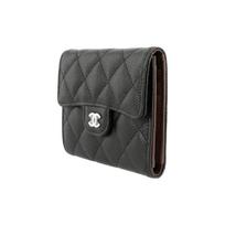 CHANEL Classic Flap CF Caviar Silver Buckle Leather Card Holder Wallet Women's Black One Size-Box(Basic Set+Box) juoda