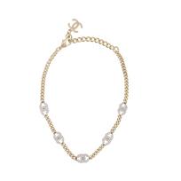 Chanel Klasikinis Dvigubas C Logotipas Metalinis Cirkonio Chokeris Karoliai Moterims Karoliai Auksinis AB6444-B06011-NC835 Box+Shopping Bag