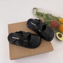 Casual Shoes Retro Thick-soled Flip-flops for Women New Versatile Half-slippers 35 juoda
