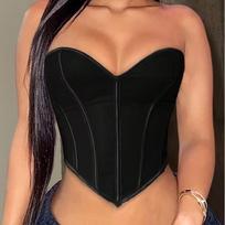 Juodo matinio rašto vamzdelio formos shapewear korsetas su atviru bambos ir nugaros dizainu, europietiška ir amerikietiška žuvies kaulų krūtinę aptempianti liemenė XS juoda