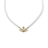 Vivienne Westwood Messaline Baltas deimantas Saturno formos karoliai Unisex karoliai Auksinis 6303002F-02R821 Basic Packaging-Dust Bag+Box
