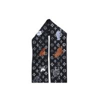 Louis Vuitton Cat Pattern Silk Scarf Unisex accessories Black MP2269 Black,F