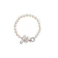 Vivienne Westwood Orietta perlinė sagė Širdelės pakabukas Perlinė apyrankė Moteriški aksesuarai Sidabrinė 6103007A02P103P103 Box