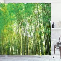 Bambuko miško dušo užuolaida su kabliukais – Aukšti žali medžiai, Natūralus botanikos sodo vaizdas, Geltonas alyvuogių žalias kraštovaizdis 90x180cm35x71in