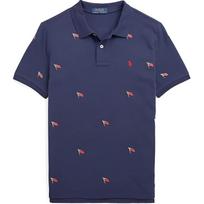 Polo Ralph Lauren Polo marškinėliai su vėliavėlės siuvinėjimu Medvilninis piki Mygtukai Trumpos rankovės Vaikų viršutiniai drabužiai Tamsiai mėlyni 323910226-001 L
