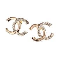 Chanel 24P Auksinės raidės Inkrustuoti Dvigubi C Auskarai Moteriški auskarai ABD104-B16157-NW375 Box+Padding Board,F,Gold