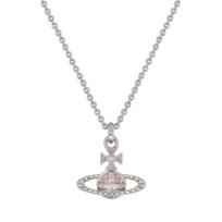 Vivienne Westwood Mayfair Saturn Žalvarinis Vėrimo Karoliai Moteriški Karoliai Sidabriniai Rožiniai Deimantiniai 630203EG-02W190 F,Silver/Pink Diamond