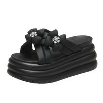 Madingi Nauji Vasariniai Moteriški Šlepetės Chanelės Ponios Paplūdimio Blizgantys Batai Platforminiai Batai Moters Aukštos Platformos Šlepetės Lauko Sandalai 8CM 34 juoda