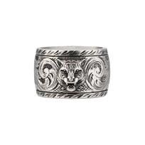 Gucci Tigro Galvos Platus Žiedas Vintage Patrintas Matinis 925 Sidabro Žiedas Unisex žiedai 433573-J8400-0811 16
