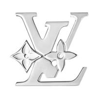 Louis Vuitton Logo Monogram Row Brass Brooch Men accessories Silver M02284 Box+Shopping Bag