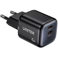 Unitek WALL CHARGER 2X GAN 45W, 2XUSB-C PD 3.0, QC P1129ABK01-EU