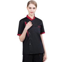 Chef Uniform Unisex Short Sleeves Breathable Comfortable Stand Collar Patch Pocket Jacket Restaurant Kitchen Baker Cook Uniform Shirt Culinary Work M juoda