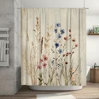 Vintažinis botaninis spaudinys dušo užuolaida, patvarus poliesteris, subtilus laukinių gėlių dizainas, idealiai tinka vonios kambario dekoravimui W90xH180cm