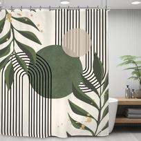 Sage Green Abstract Shower Curtain, Modern Mid Century Minimalist Leaves Plant Decor 90x180CM