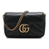 Gucci GG Marmont Patrintas Auksinis Logotipas Grandinėlės Peties Rankinė Dygsniuota Oda Mini Piniginė Moteriškos Rankinės Juoda 575161-DTDCT-1000 Box(Basic Set+Box) black