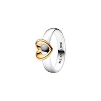 Pandora Moments Žvilgantis dviejų spalvų širdelės žiedas moterims žiedai 162504C00 56