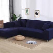 Elastic L Shape Sofa Cover Slipcover For Corner Chaise Lounge Couch Protector Living Room Furniture Stretchable 1-seat 90-140cm tamsiai mėlyna spalva