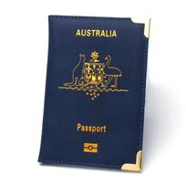 Naujas Australijos paso laikiklis Metalinis varinis kampas Bilietų laikiklis ID kortelės laikiklis Odinis plonas paso dėklas Kelionės aksesuarai tamsiai mėlyna spalva