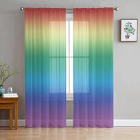 Rainbow Gradient Translucent Drapes for Bedroom Space Living Room Decoration Window Opening Drape for Kitchen Area Tulle Voile Organza Curtains W135 x H115cm x1&Rod Pocket