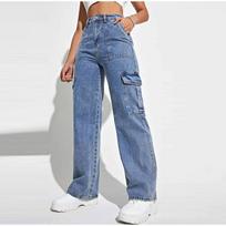 Women's Casual Workwear Jeans Multiple Pockets Wide Leg Loose Fit 2025 Spring Autumn New Style Popular Casual Denim Pants L mėlyna