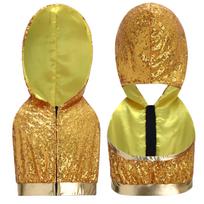 Sparkling Sequins Hip-Hop Jazz Top: Sleeveless Backless Hooded Crop Top with Front Zipper for Stage Dance Costume 5-6 Years auksas