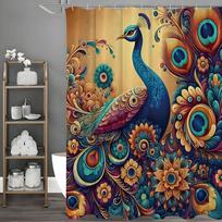 Graceful peacocks in various colors Shower Curtain Washable Dirt-Resistant Shower Head waterproof Polyester Bath Curtain 90x180CM