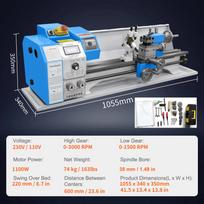 Mini metalo tekinimo staklės 220x600 mm, precizinės stalinės, elektrinės, kintamo greičio, 1100 W, bešepetėlinis variklis, metalinės pavaros