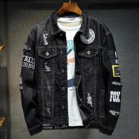 Vyriški džinsiniai striukė Gatvės drabužiai Punk motociklai, plėšyti kaubojiški paltai, aukštos kokybės laisvalaikio laisvi vyriški džinsai viršutiniai drabužiai XXXXXL juoda