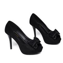 Elegantiški moteriški 10 cm aukštakulniai 2,5 cm platformos fetišiniai atviro piršto aukštakulniai vakarėliui naktiniame klube, stiletto kulnai, zomšiniai juodi batai 39 juoda